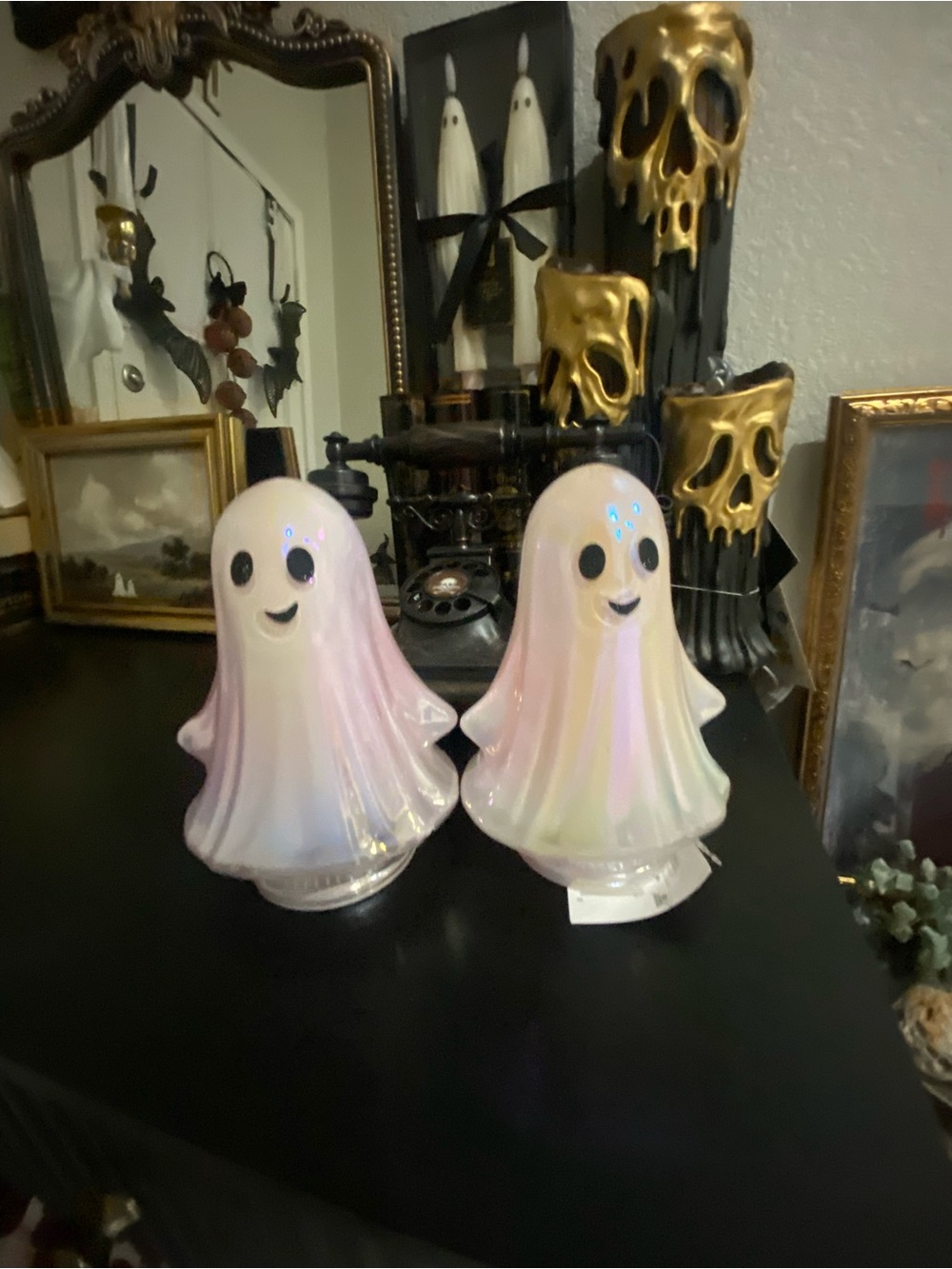 Set of 2 pink Iridescent Pink Ghost Ceramic Figurine Pair - Home Accents